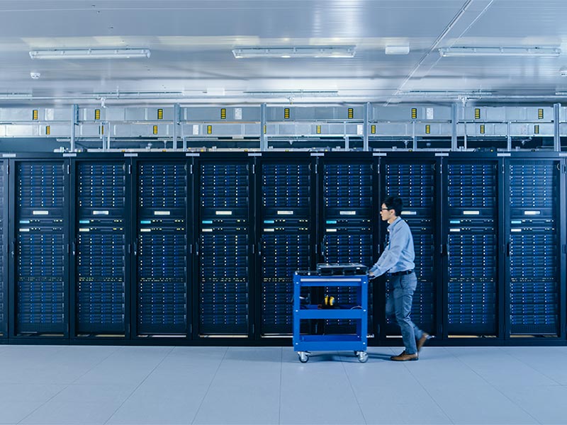 Person working in a data center